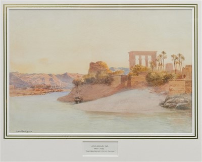 Lot 1005 - John Varley, Jnr. (1850-1933) watercolour - The Temple of Isis at Philae on the Nile, signed and dated ‘98, in glazed gilt frame, 36cm x 52cm