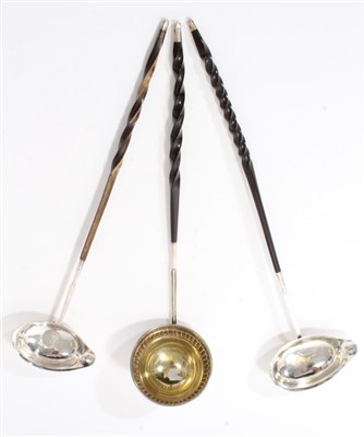 Lot 343 - Three Georgian silver toddy ladles and selection of miscellaneous silver