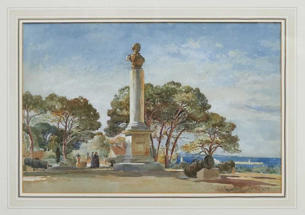 Lot 1008 - Edward Alfred Goodall (1819-1908) watercolour - The Public Gardens, Gibraltar, signed and inscribed, in glazed gilt frame