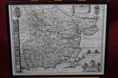 Lot 1013 - Mid 17th century Blaeu engraved map of Essex, in glazed frame, 42cm x 55cm