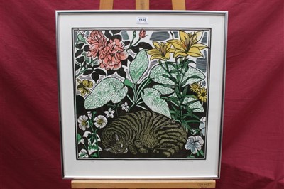 Lot 1149 - Richard Bawden (b.1936) signed limited edition lithograph - ‘Catnap’, 52/75, in glazed frame, 55cm x 53cm