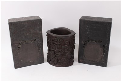 Lot 622 - Chinese carved hardwood brush pot