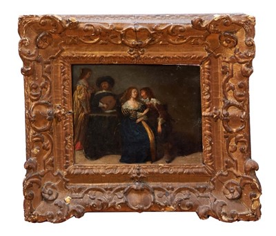 Lot 1027 - Manner of Laurentius De Neter (circa 1600-1650), oil on panel - Courtship scene