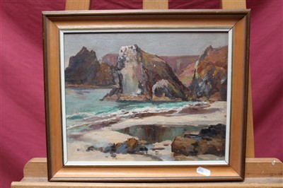 Lot 1033 - G. Cox, 20th century oil on board - coastal landscape, signed, in gilt frame, together with another smaller work unsigned, framed, 44cm x 49cm and 23cm x 28cm (2)