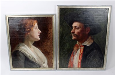 Lot 1039 - Albert Lynch (1851-1912) pair of oils on canvas - portraits of a lady and gentleman, one signed the other dated 1902, framed, 50cm x 40cm