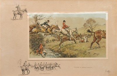 Lot 935 - Snaffles (Charles Johnson Payne 1884-1967) signed print - Prepare to Receive Cavalry, with Snaffle blindstamp, in glazed frame, 49cm x 75cm