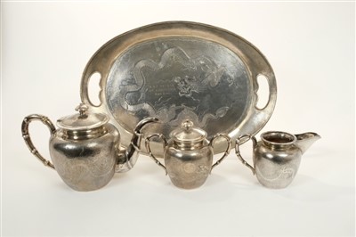 Lot 247 - Chinese silver four piece tea set, together with tray and other items by Lee Yee Hing