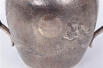 Lot 247 - Chinese silver four piece tea set, together with tray and other items by Lee Yee Hing