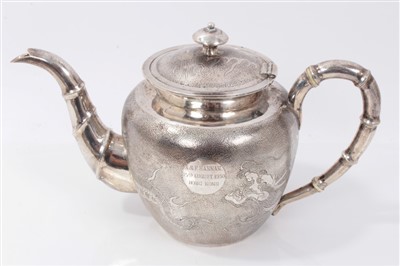Lot 247 - Chinese silver four piece tea set, together with tray and other items by Lee Yee Hing