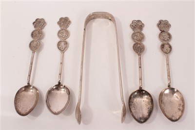 Lot 247 - Chinese silver four piece tea set, together with tray and other items by Lee Yee Hing