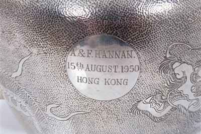 Lot 247 - Chinese silver four piece tea set, together with tray and other items by Lee Yee Hing