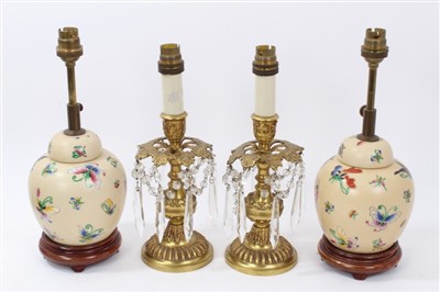 Lot 836 - Pair Regency-style ormolu lamps and pair Chinese porcelain lamps