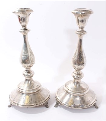 Lot 342 - Pair 19th century Austro-Hungarian Empire silver candlesticks