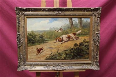 Lot 901 - Willmann, pair of Continental School oils on canvas - spaniels with a hare and pointers...