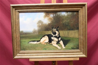 Lot 900 - G. Metsu, 20th century oil on panel - A German Shepherd, signed, in gilt frame, 38cm x 58cm