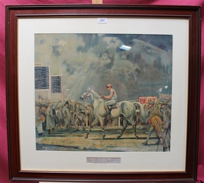 Lot 897 - Edward Seago (1910-1974) coloured racing print - Grey Cloud, in glazed frame, 49cm x 57.5cm