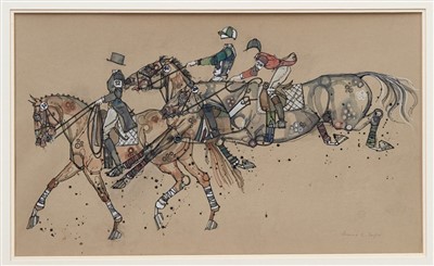 Lot 889 - Jo Taylor, 20th century pen, ink and watercolour - Three Day Event, signed...