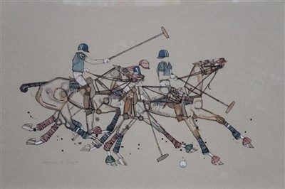 Lot 888 - Jo Taylor, 20th century pen, ink and watercolour - The Polo Match, signed...