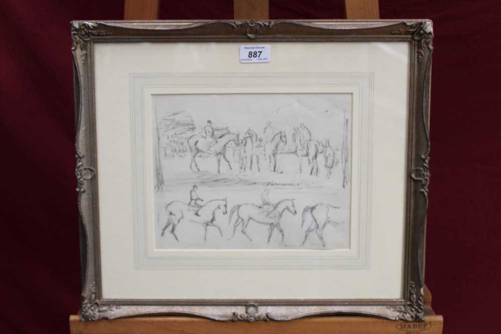 Lot 887 - Manner of Sir Alfred Munnings (1878-1959) pencil sketches of horses at Newmarket...