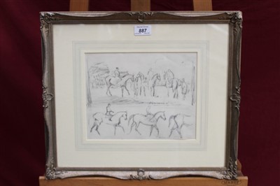 Lot 887 - Manner of Sir Alfred Munnings (1878-1959) pencil sketches of horses at Newmarket...