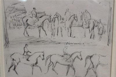 Lot 887 - Manner of Sir Alfred Munnings (1878-1959) pencil sketches of horses at Newmarket...