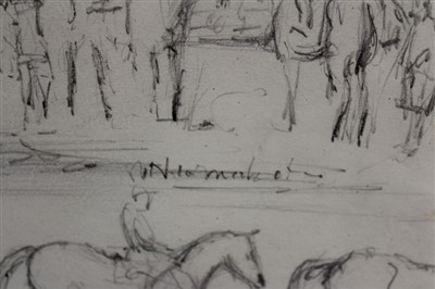 Lot 887 - Manner of Sir Alfred Munnings (1878-1959) pencil sketches of horses at Newmarket...