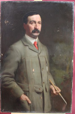 Lot 873 - Ernest Board oil on canvas - portrait of an Edwardian gentleman holding a golf club...