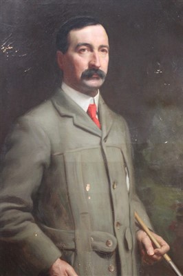 Lot 873 - Ernest Board oil on canvas - portrait of an Edwardian gentleman holding a golf club...