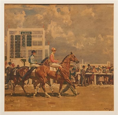 Lot 870 - Sir Alfred Munnings (1878-1959) signed colour print - Going Out At Epsom, signed verso...