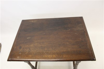 Lot 1425 - Late 17th century and later oak side table, with single geometric moulded drawer on turned and block understructure, 79cm wide
