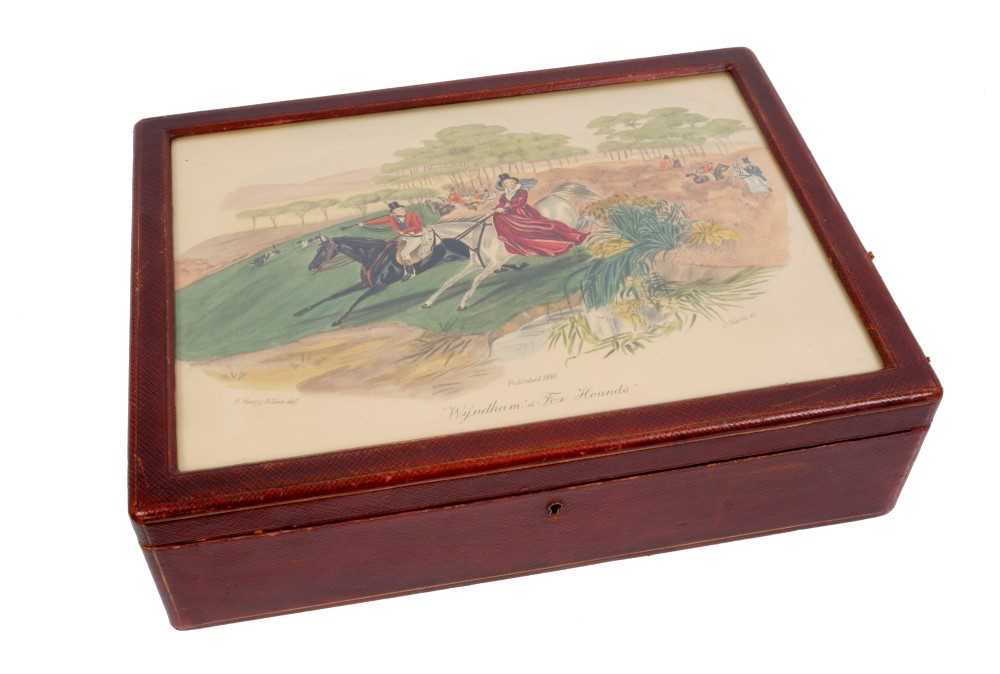 Lot 837 - Good quality 19th century red leather covered jewellery box depicting the Wyndham's Fox Hounds