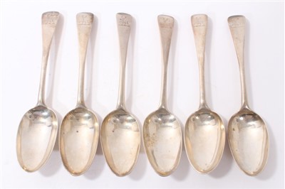 Lot 360 - Set of six George II Old English pattern tablespoons, London, circa 1740