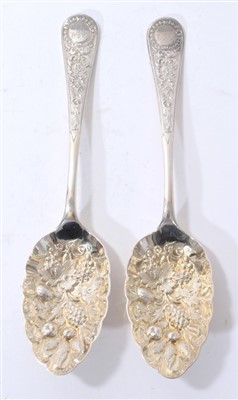 Lot 361 - Pair of late Victorian silver berry spoons, Walker & Hall, Sheffield 1897