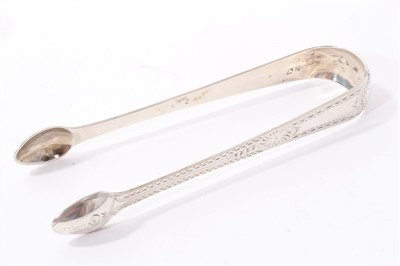 Lot 363 - Pair of George III Silver sugar tongs, London 1796 and two pairs silver Kings pattern sugar tongs