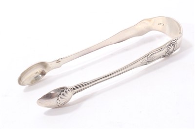 Lot 363 - Pair of George III Silver sugar tongs, London 1796 and two pairs silver Kings pattern sugar tongs