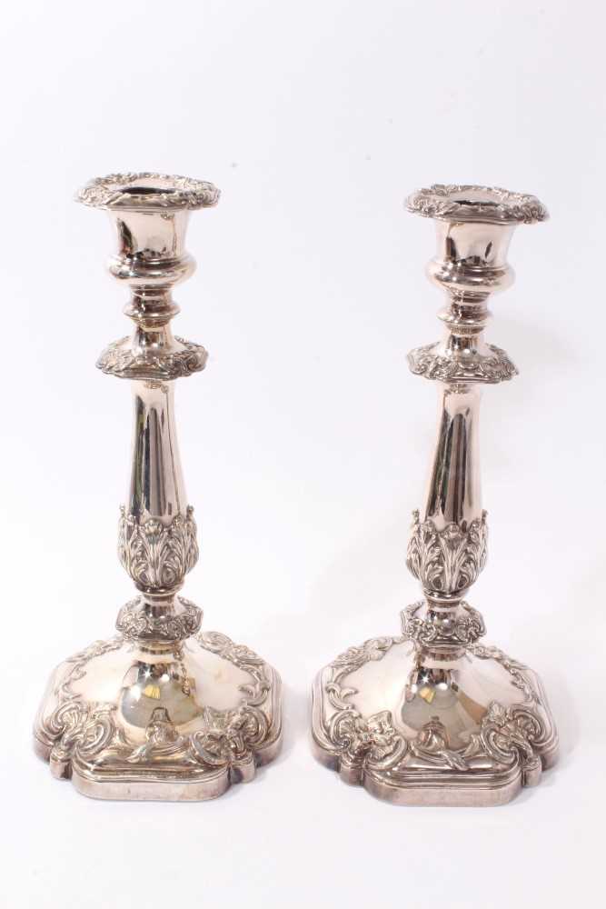 Lot 370 - Pair of Old Sheffield Plate candlesticks, by Roberts, Cadman & Co.
