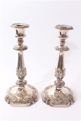 Lot 370 - Pair of Old Sheffield Plate candlesticks, by Roberts, Cadman & Co.