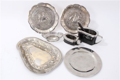 Lot 375 - Dutch silver sweetmeat basket, pair of Eastern white metal dishes, possibly Burmese, other items