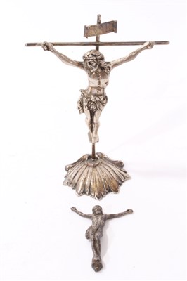 Lot 377 - Spanish silver free-standing figure depicting the crucifixion and small white metal figure of Jesus