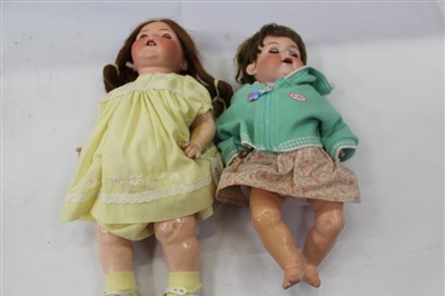 Lot 2712 - Dolls two Armand Marseille bisque head dolls 990 A 5 M blue sleeping eyes open mouth , painted lashes, brows and lips.  Composite body and bent limbs A and similar NO. 995 A 6 M