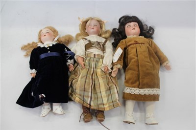 Lot 2714 - Dolls. Three smaller dolls including Armand Marseille bisque head 390 A 3/0 M , ball jointed limbs. Bisque shoulder doll A M 8/0 x and bisque head and shoulder doll 370 AM 4/0 DEP