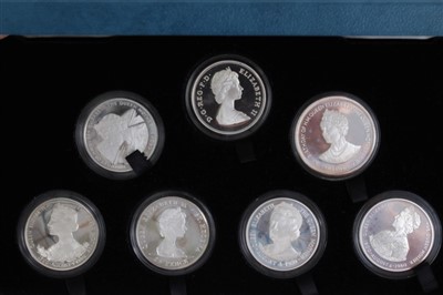 Lot 38 - World – The Royal Mint Queen Mother 80th Birthday seven-coin Silver Proof commemorative Crown set