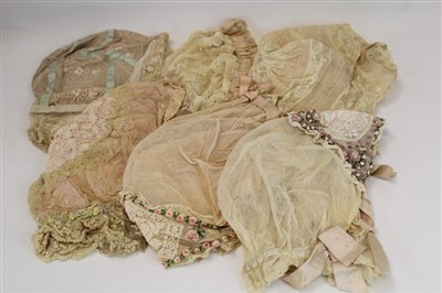Lot 3064 - Victorian and Edwardian boudoir caps including lace satin, ribbon