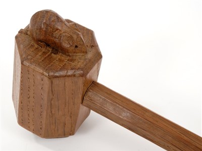 Lot 830 - Rare Robert ‘Mouseman’ Thompson of Kilburn oak gavel and block