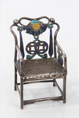 Lot 2720 - Fine quality 19th century Chinese white metal and cloisonné throne chair, apparently unmarked, 6cm high