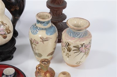 Lot 2747 - Miniature Japanese carved bone netsuke in the form of a skull, 1cm high,  together with miniature Japanese urn stand, group of Oriental miniature vases and other Oriental dolls house furnishings