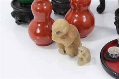 Lot 2747 - Miniature Japanese carved bone netsuke in the form of a skull, 1cm high,  together with miniature Japanese urn stand, group of Oriental miniature vases and other Oriental dolls house furnishings