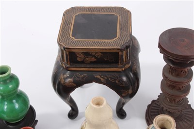 Lot 2747 - Miniature Japanese carved bone netsuke in the form of a skull, 1cm high,  together with miniature Japanese urn stand, group of Oriental miniature vases and other Oriental dolls house furnishings