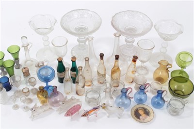 Lot 2763 - Good collection of antique miniature glass vessels, glasses, tazzas, jugs, bottles etc