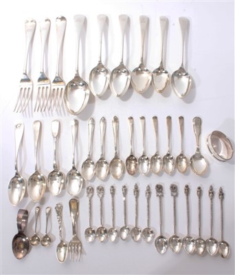 Lot 325 - Mixed group of Georgian and later silver flatware, Eastern white metal spoons and other items